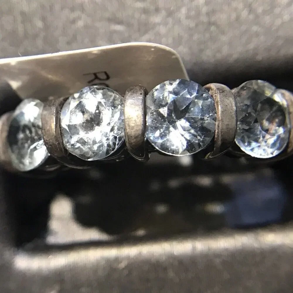 Aquamarine Ring Sz7 4 Round Stones Sterling Silver 925 (All Stones Simulated)